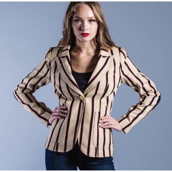 SMYTHE Duchess Stripe Blazer with Elbow Patch Size 6
